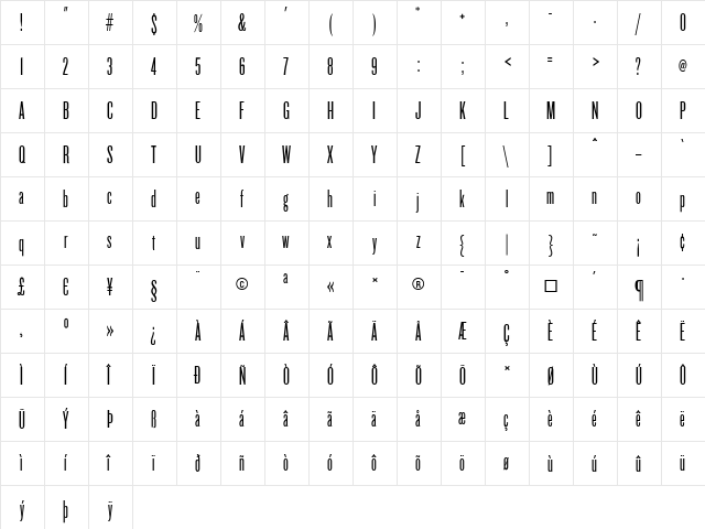 Knockout Medium  glyph index