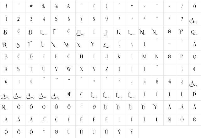 Hatolie Regular  glyph index