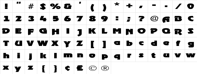 RoostHeavy Ex Regular  glyph index