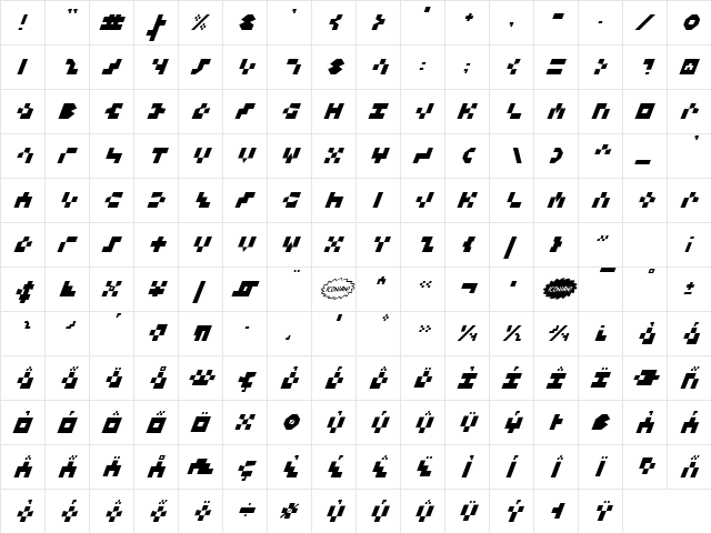 Keystone Italic Italic  glyph index
