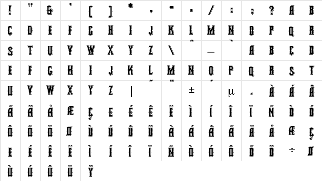 Mohair Regular  glyph index