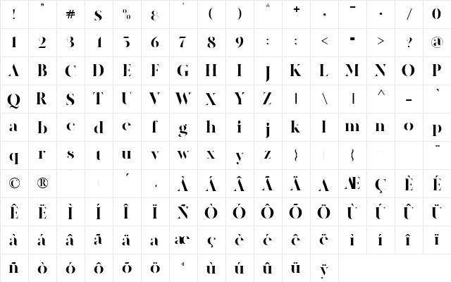 amigh Regular  glyph index