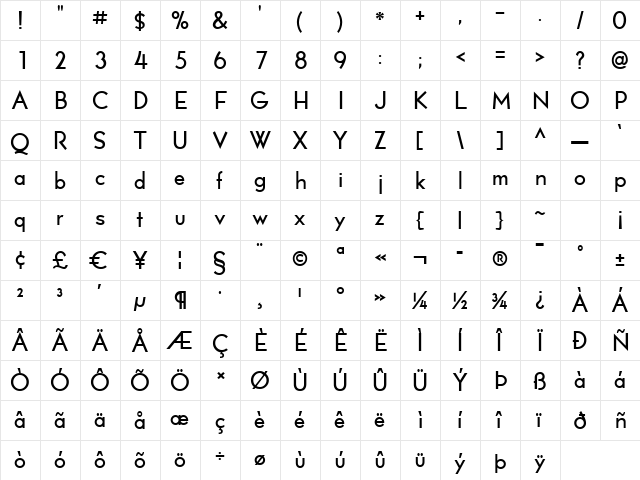 Lionel Text Genuine Regular  glyph index