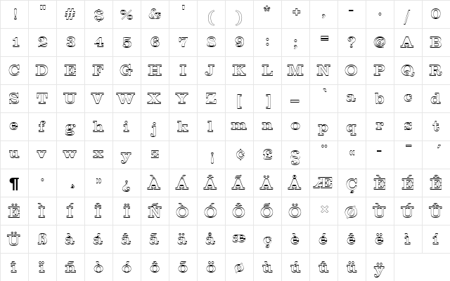 ClarendonTMedOu1 Regular  glyph index