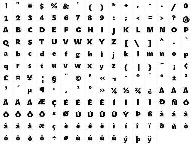 JohnSans Heavy Pro Bold  glyph index