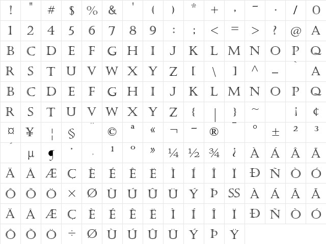 Castellar MT Std Regular  glyph index