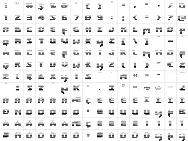 Heavy Copper Gradient Regular  glyph index