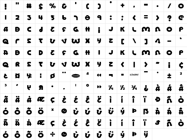 Lionel Regular  glyph index
