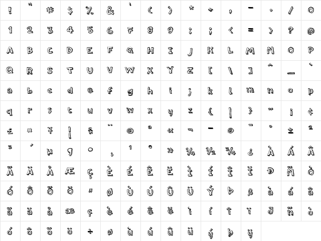 PF Amateur Line Shadow  glyph index