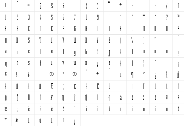 BonaireLightSSK Regular  glyph index