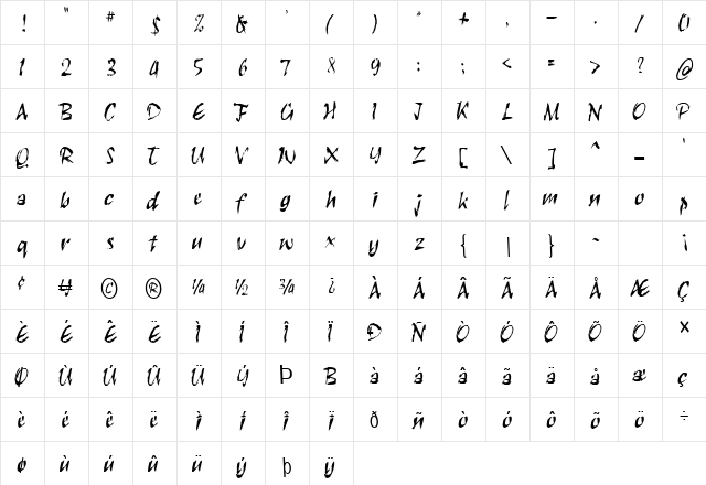 Scratch-Condensed Normal  glyph index