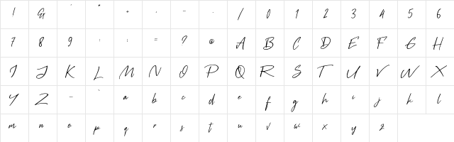 Black Pen Regular  glyph index