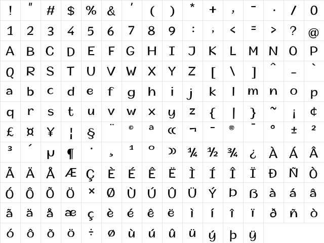 Champigna Regular  glyph index