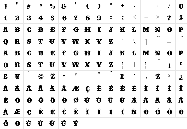 Circustime Regular  glyph index