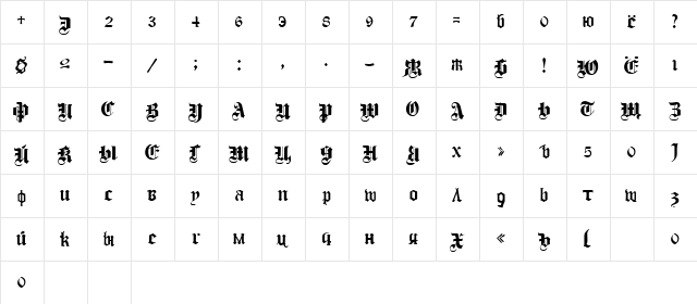 COLOURA Regular  glyph index