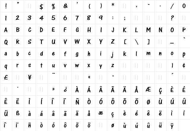 One Stroke Script Regular  glyph index