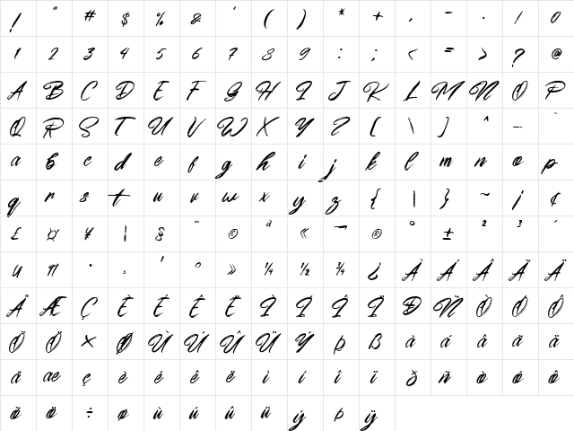 Young Blood Solid Free Regular  glyph index