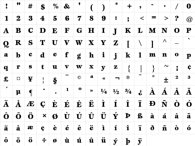 ITC Esprit Black  glyph index