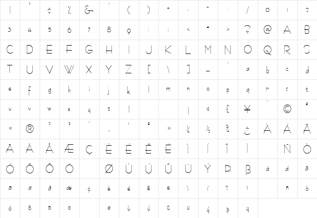 FashionNarrow Normal  glyph index