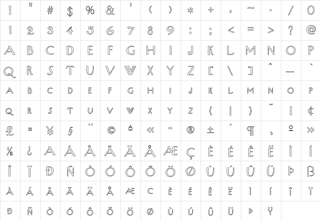 WestSide Ho Regular  glyph index