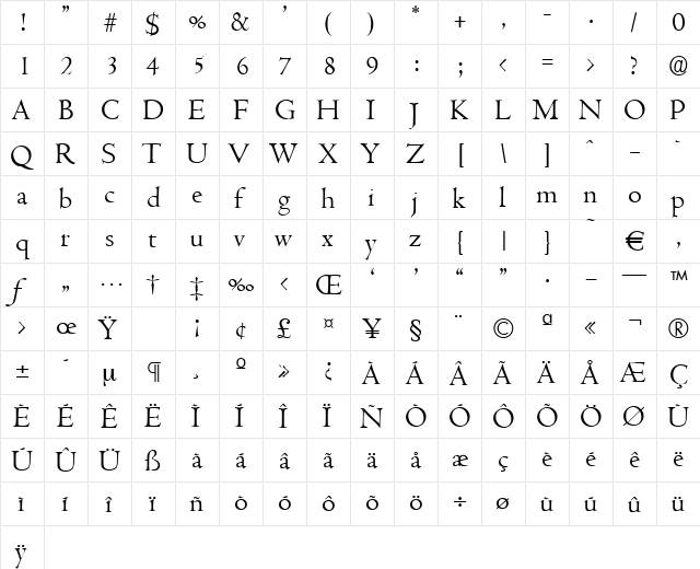 Cambridge-Light Regular  glyph index