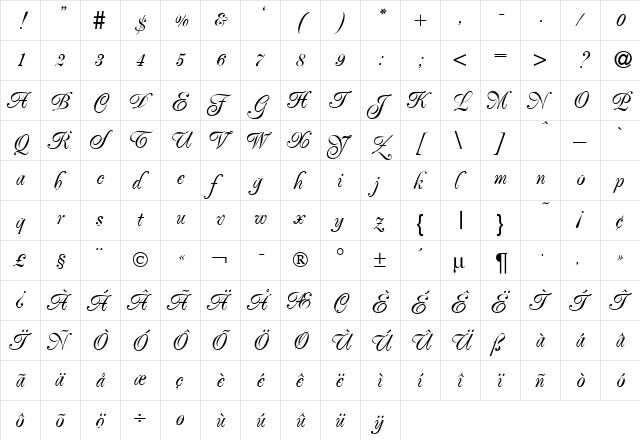 PoeticDB Regular  glyph index