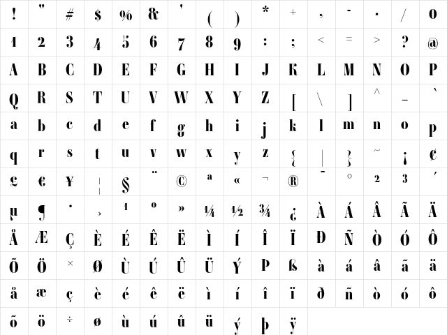 Ambroise Firmin Bold  glyph index