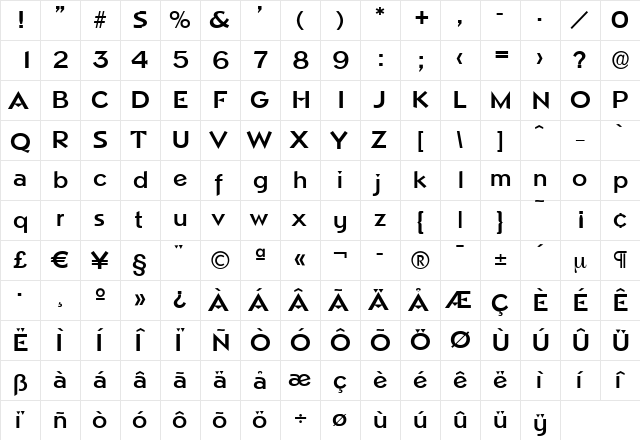 MarioBecker Bold  glyph index