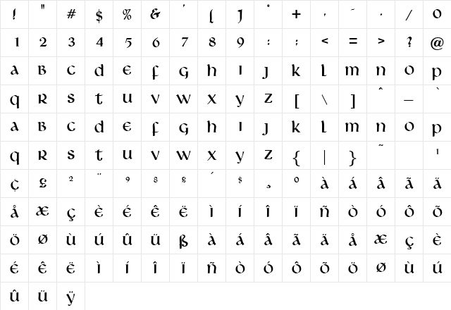 Livingstone Regular  glyph index