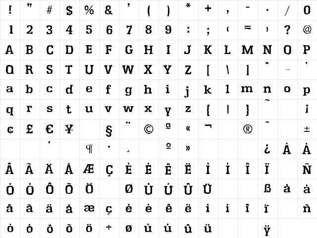 EnschedeAntique Bold  glyph index