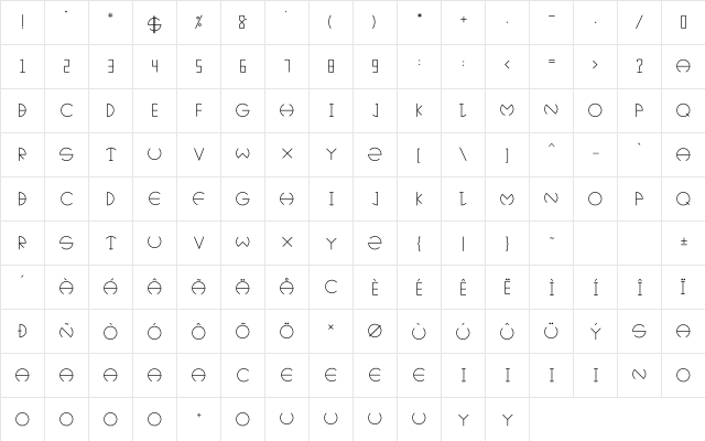 Technosia Regular  glyph index