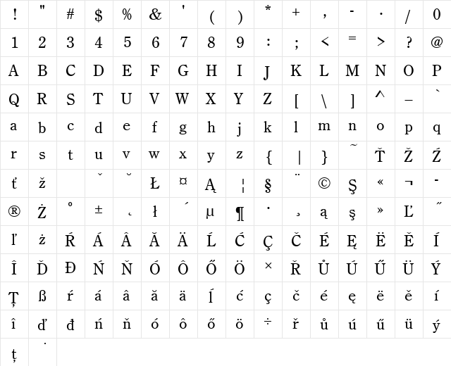 CenturyOldStyTEE Regular  glyph index