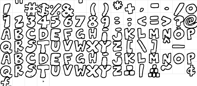 Jelly Wobblers Regular  glyph index