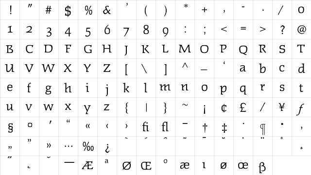 FaustLightOldStyleFigs Regular  glyph index