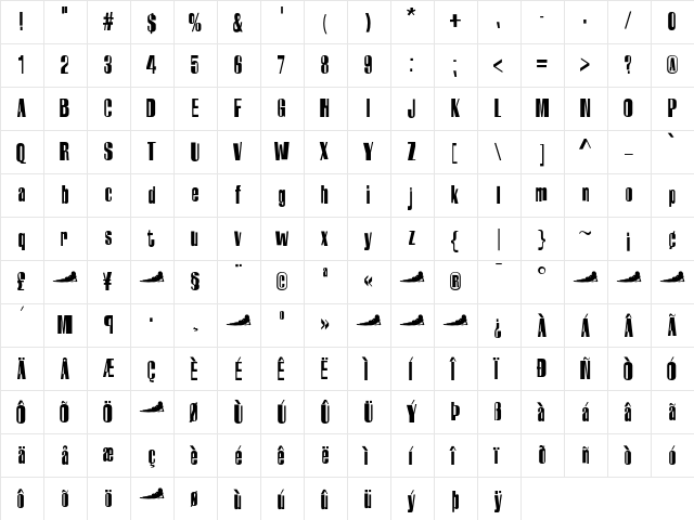 Harlem Normal  glyph index