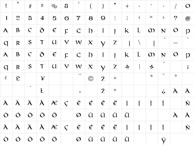Accord Regular  glyph index