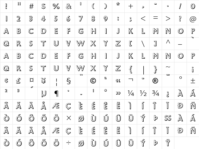Gill Sans Std Shadowed  glyph index