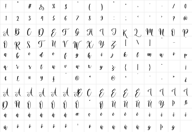 Virgi Ella Regular  glyph index