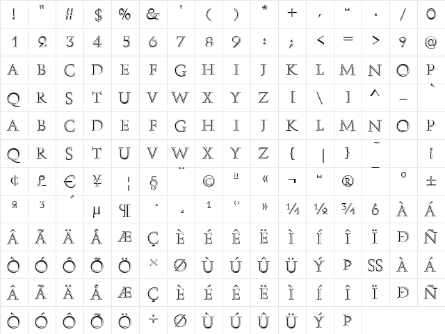 Openface Regular  glyph index
