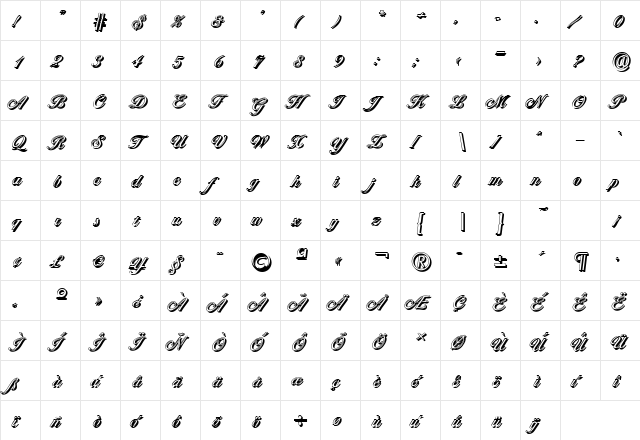 NicholasBeckerShadow Regular  glyph index