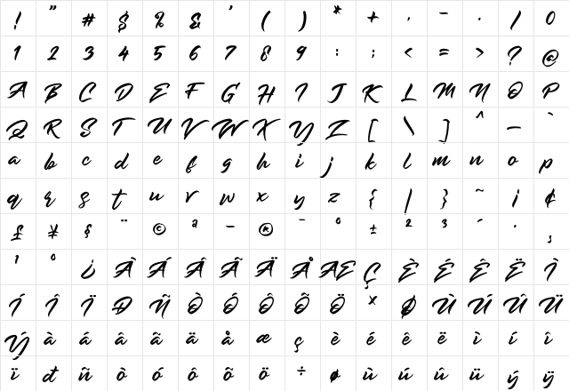 Rockmore Regular  glyph index