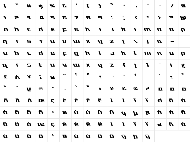 Ultramarines Leftalic Italic  glyph index