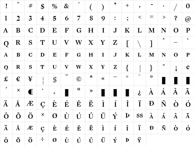 Mercury Display SemiBold  glyph index
