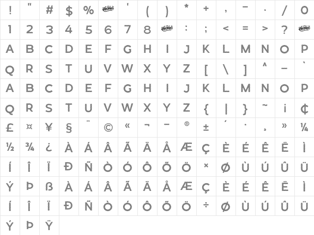 Revoxa Strip Regular  glyph index