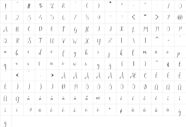 Bentley Script Regular  glyph index