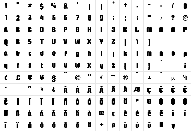 PasadenaSerial-Heavy Regular  glyph index