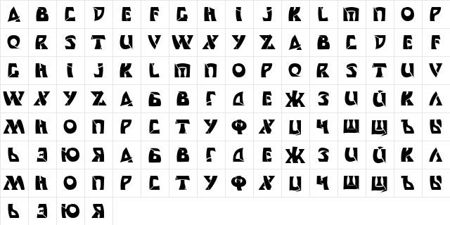 DS Comedy Cyr Bold  glyph index