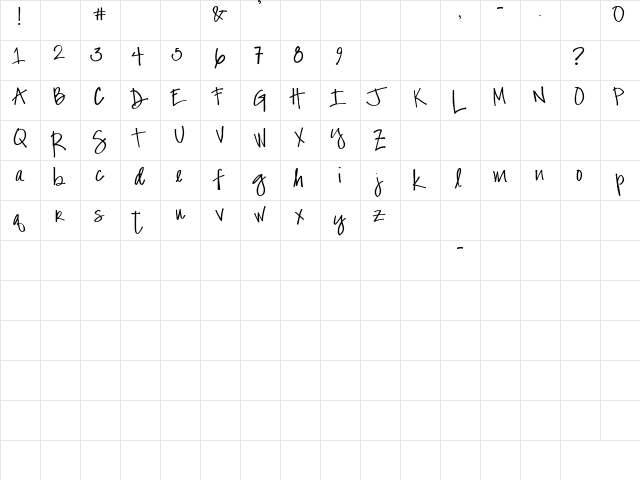 Kelly's Hand Regular  glyph index