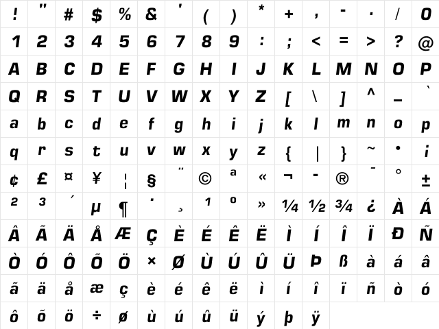 LHF Stevens Percepta Bold Italic  glyph index