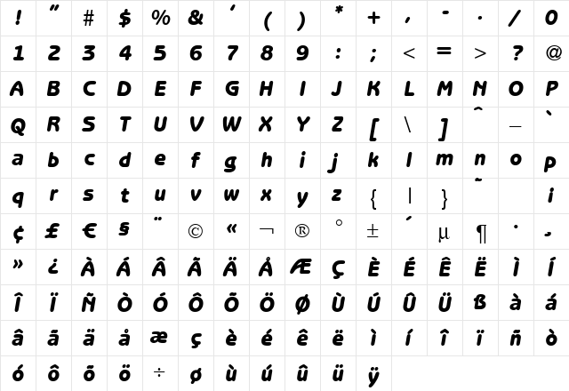 B691-Sans-Heavy Italic  glyph index